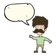 cartoon man with mustache waving speech bubble N19