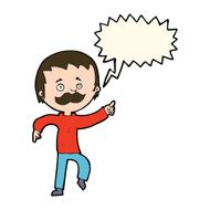 cartoon man with mustache pointing speech bubble N19