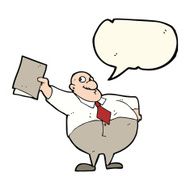 cartoon happy boss with file speech bubble N7
