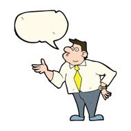 cartoon businessman asking question with speech bubble N7