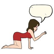 cartoon woman on all fours with speech bubble N13
