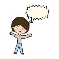 cartoon worried woman with speech bubble N49