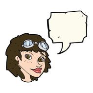 cartoon happy woman wearing aviator goggles with speech bubble N6