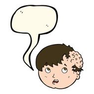 cartoon boy with ugly growth on head speech bubble N7