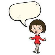 cartoon woman shrugging shoulders with speech bubble N308