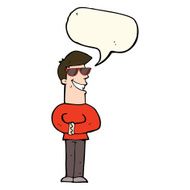 cartoon grinning man wearing sunglasses with speech bubble N7