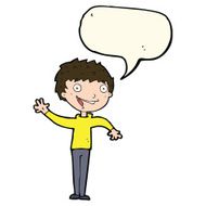 cartoon happy boy waving with speech bubble N13