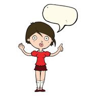 cartoon girl asking question with speech bubble N7