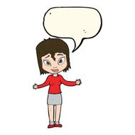 cartoon woman shrugging shoulders with speech bubble N309