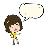 cartoon happy woman pointing with speech bubble N43