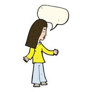 cartoon woman with open arms speech bubble N66