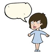 cartoon woman wearing dress with speech bubble N7