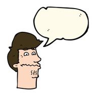 cartoon nervous man with speech bubble N86