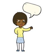 cartoon welcoming woman with speech bubble N8