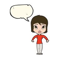 cartoon woman shrugging shoulders with speech bubble N313
