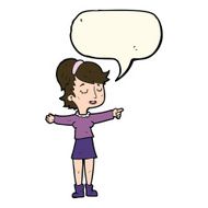 cartoon happy woman pointing with speech bubble N44