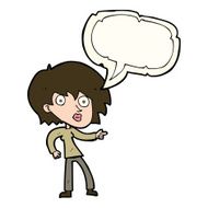 cartoon surprised woman pointing with speech bubble N7