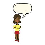 cartoon smug woman with speech bubble N14