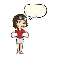 cartoon retro pilot woman with speech bubble N7