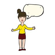 cartoon woman shrugging shoulders with speech bubble N314