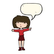cartoon girl pointing with speech bubble N18