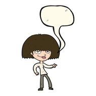 cartoon happy woman pointing with speech bubble N45
