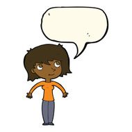 cartoon woman shrugging with speech bubble N38