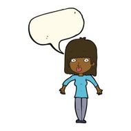 cartoon woman shrugging with speech bubble N39