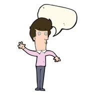 cartoon nervous man waving with speech bubble N13
