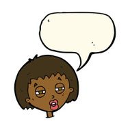cartoon woman narrowing eyes with speech bubble N8