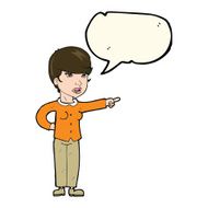 cartoon woman pointing finger of blame with speech bubble N7