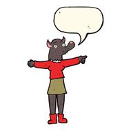 cartoon pointing werewolf woman with speech bubble N4
