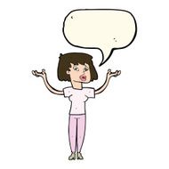 cartoon woman holding up hands with speech bubble N13