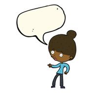 cartoon woman pointing with speech bubble N138
