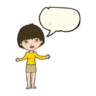 cartoon woman shrugging with speech bubble N40