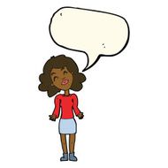 cartoon woman shrugging shoulders with speech bubble N315