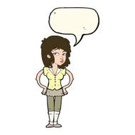 cartoon pretty woman with hands on hips speech bubble N15
