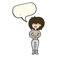 cartoon worried woman with speech bubble N50