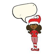 cartoon santa's helper woman with speech bubble N8