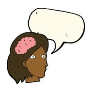 cartoon female head with brain symbol speech bubble N14
