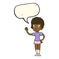 cartoon pretty girl waving with speech bubble N20