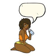 cartoon sexy gym girl with speech bubble N8