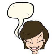 cartoon pretty female face with speech bubble N65