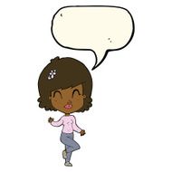 cartoon pretty woman dancing with speech bubble N16