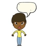 cartoon woman shrugging shoulders with speech bubble N317