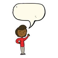 cartoon friendly waving woman with speech bubble N8