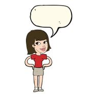 cartoon happy woman with hands on hips speech bubble N13
