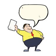 cartoon boss waving papers with speech bubble N7