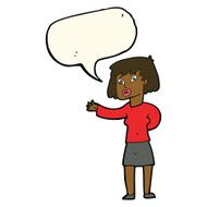 cartoon woman explaining with speech bubble N31