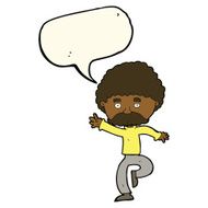 cartoon mustache man disco dancing with speech bubble N8